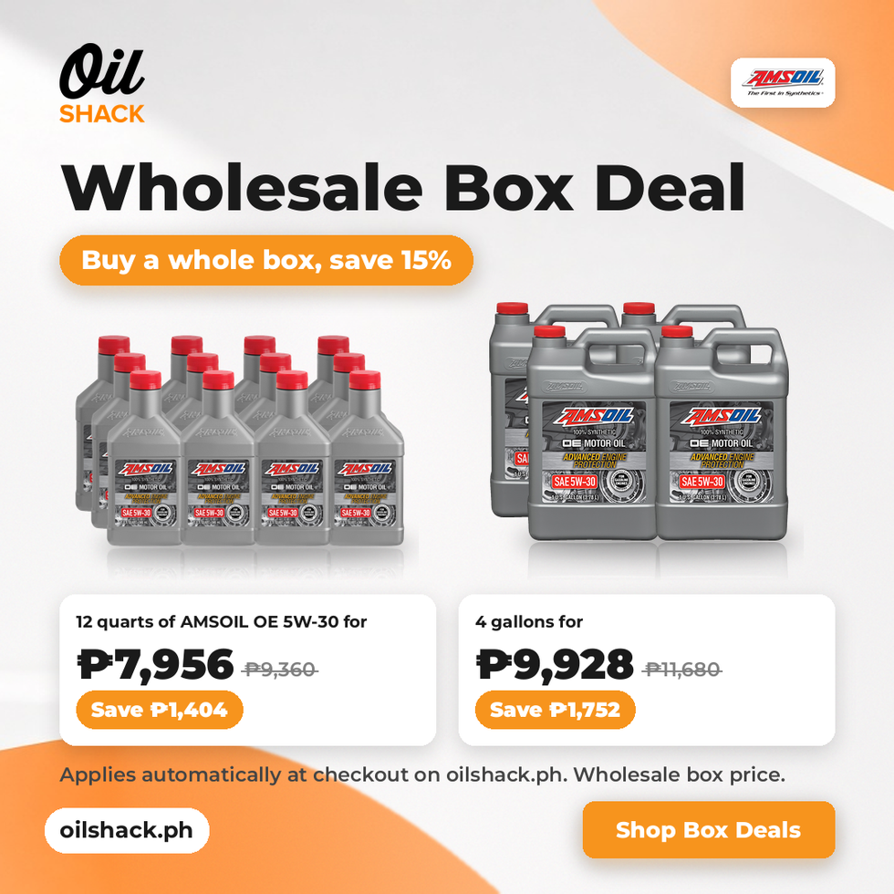 Wholesale Box Deal: 12 quarts of AMSOIL OE 5W-30 for ₱7,956 or 4 gallons for ₱9,928